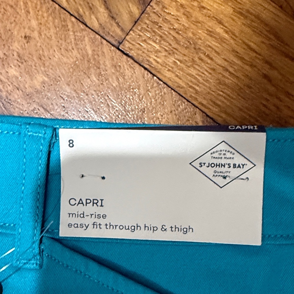 St. John's Bay Bright Turquoise Stretch Chino Capris - Picture 3 of 5